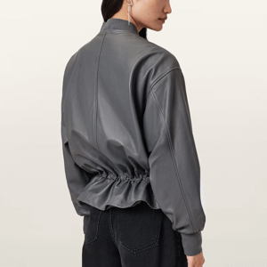 AllSaints Sofui Drawstring Leather Bomber Jacket